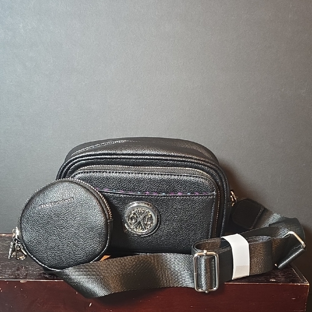 Christian Lacroix Black Crossbody Bag with Purple Accents